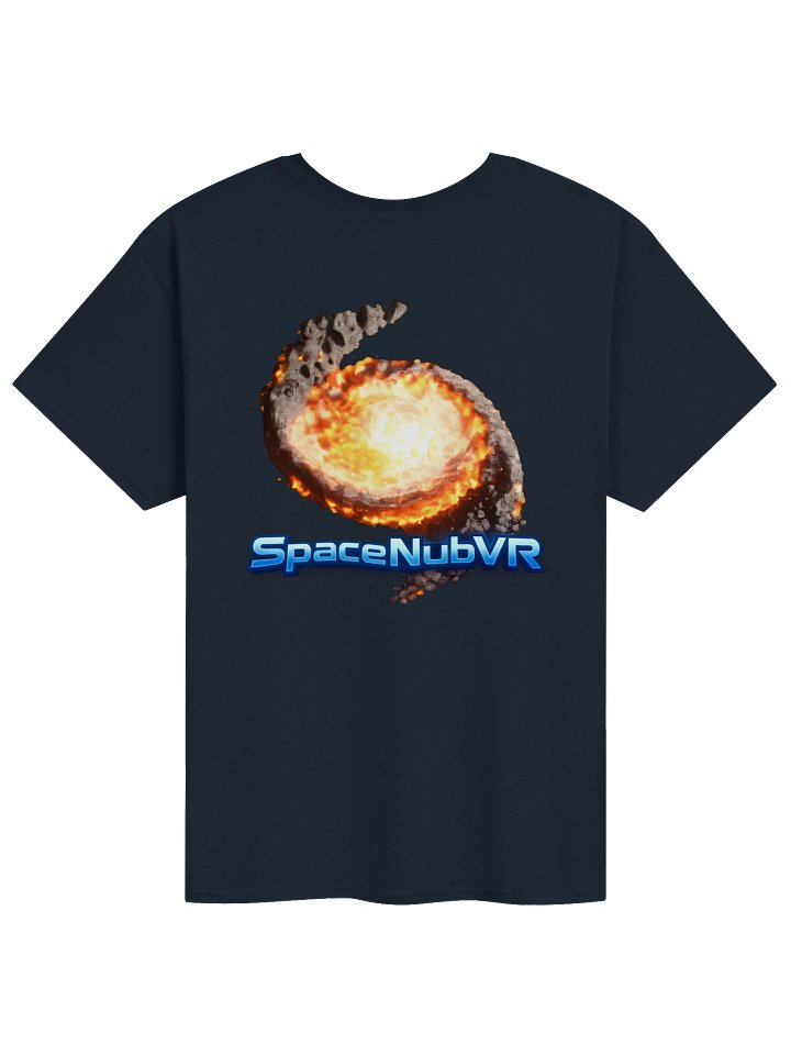 Back of the first SpaceNubVR navy blue shirt
